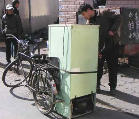 fridge on bicycle